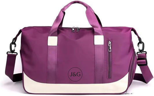 J&G Waterproof Gym Duffel Bag – Lightweight Travel & Sports Bag with Shoe Compartment and Wet Pocket for Men & Women – Carry-On Weekender for Gym, Beach, Trips – 8 Colors (Purple)