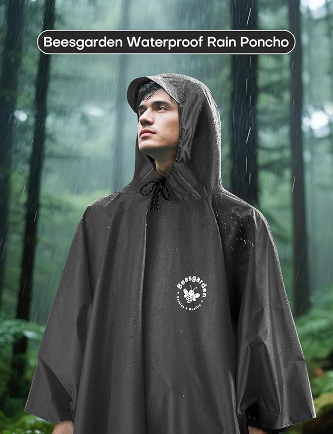 Hooded Rain Poncho for Adult, TPU IP8000mm Waterproof Coating, Reusable Unisex Rain Poncho for Hiking Travelling