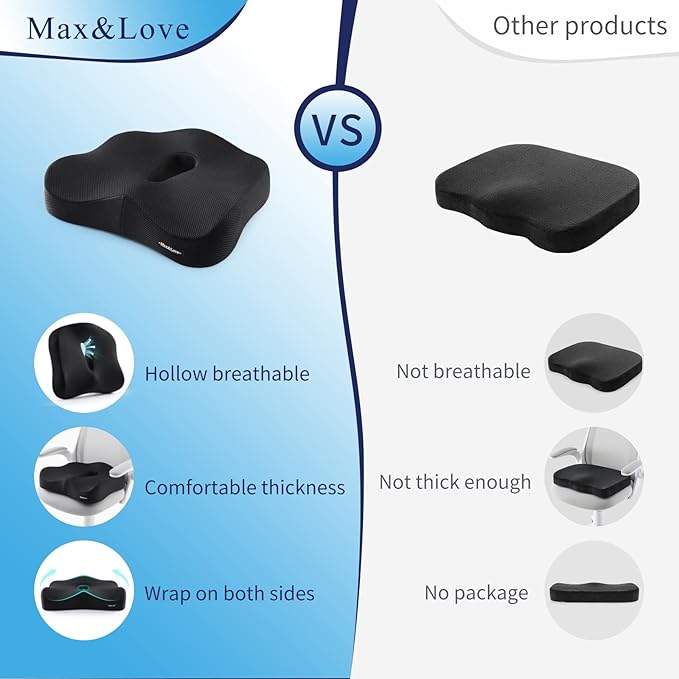 Memory Foam Seat Chair Cushion for Relieves Back Sciatica Pain Tailbone Pain Coccyx Degenerating Disc Orthopedic Osteoarthritis Prostate Cushion Low Back Pain Cushion Hip Shaping (Black mesh)