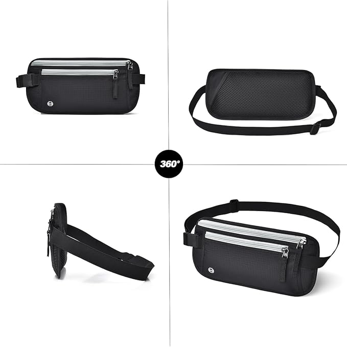 Travel Money Belt RFID Blocking - Slim Anti-Theft Passport Holder Pouch for Men & Women,Adjustable Waist Wallet with Secure Zipper (Grey)