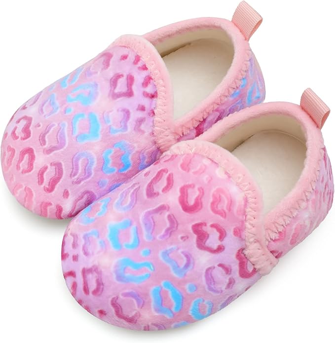 XIHALOOK Toddler Boys Girls House Slippers with Microfleece Lining Cozy Household Shoes Non-slip for Kids