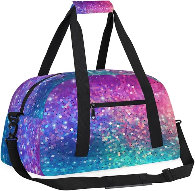 Gym Bag for Women Men, Pink And Blue Sequins Travel Duffle Bags for Dance Ballet Overnight, Carry-On Weekender Bag with Detachable Shoulder Strap
