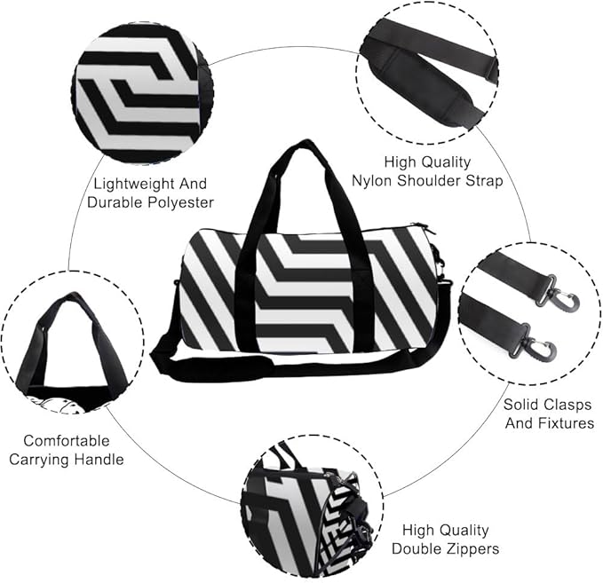 Vintage- Style Geometric Design Foldable Foldable Duffle Bag For Travel Oxford Tote Bags Adjustable Shoulder Strap, Convertible Carry Backpack Retro Gym Bag For Travel Pilates Gym Gear Women