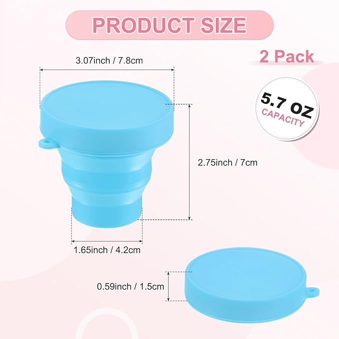 2 Pack Collapsible Travel Cup, 5.7oz(170ml) Silicone Portable Foldable Water Cup Bottle for Travel/Camping/Hiking, Reusable [Sky Blue]