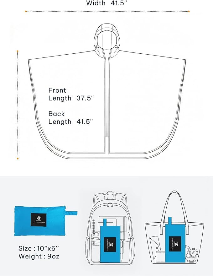 SaphiRose Lightweight Waterproof Rain Poncho for Adults with Hood Portable Rainwear for Outdoor