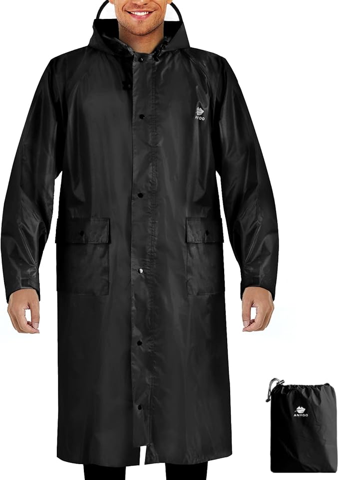 ANYOO Waterproof Rain Jacket for Men Women Lightweight Long Sleeve Raincoat with Hood Emergency Rain Poncho Adults for Hiking