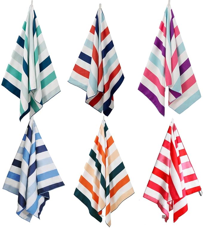 Exclusivo Mezcla 6 Pack Microfiber Quick Dry Beach Towels, Large Lightweight Sandfree Pool Towels for Swimming Camping Travel with Bag (Multi, 30x60 Inches)