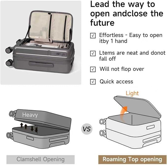 ROAMING Expandable 28-Inch Checked Luggage with Mute Brake Wheels Airline Approved Hard Shell Suitcases with Front Pocket Top Opening Luggage with TSA Lock for Short Business Travel, Palm Grey