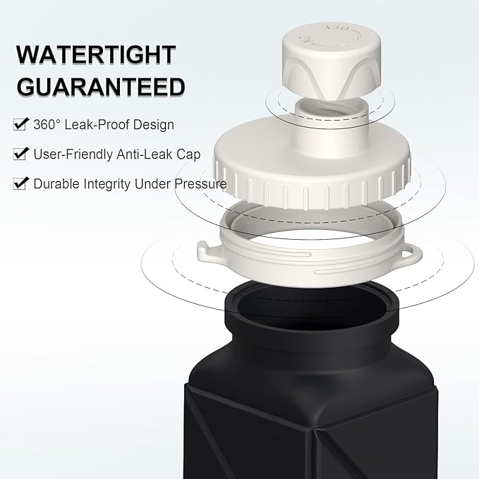 Collapsible Water Bottles 20.6oz, Silicone Foldable Portable Travel Water Bottle, BPA-Free, Leakproof Reusable for Traveling Camping Hiking Cycling Yoga Sports Outdoor, 1 Pack (Black)
