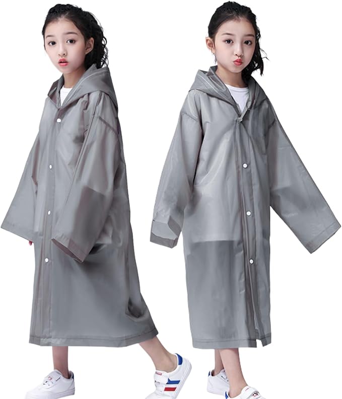 Kids Rain Poncho, Reusable EVA Children Raincoat for 6-13 Girls Boys, Waterproof Rain Jackets Rainwear with Hood