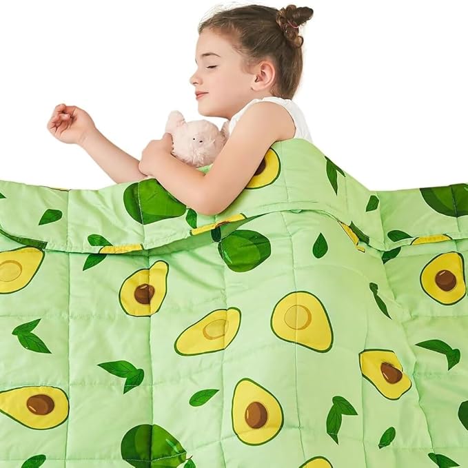 yescool Weighted Blanket 3 Pounds Cooling Weighted Lap Blanket, Green Avocados Heavy Blanket for Sleeping, Breathable Weighted Throw Blanket Gifts for 20-40lbs,36"x48"