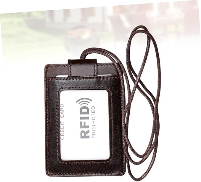 Blocking Wallet Badge Holder Lanyard Clips Leather Card Holder Sleeve for Credit Cards Name Protector