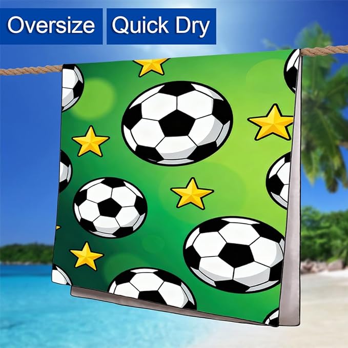 Soccer Beach Towel, 36"x72" Sand Free Quick Dry Thin Lightweight Microfiber Football Towel Gifts for Sport Fans