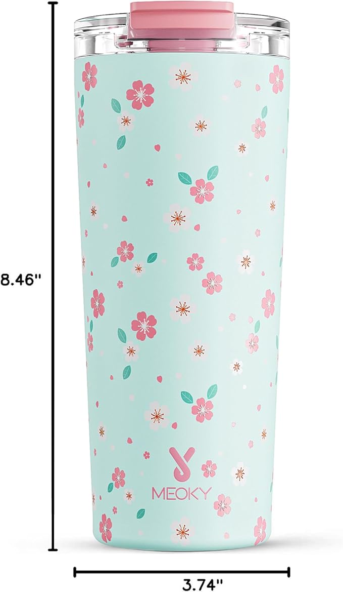 Meoky 24 oz Travel Coffee Mug with Leak-proof Lid, Stainless Steel Insulated Coffee Tumbler, Keeps Hot for 8 Hours or Cold for 24 Hours, Fits in Car Cup Holder (Mint Petal)