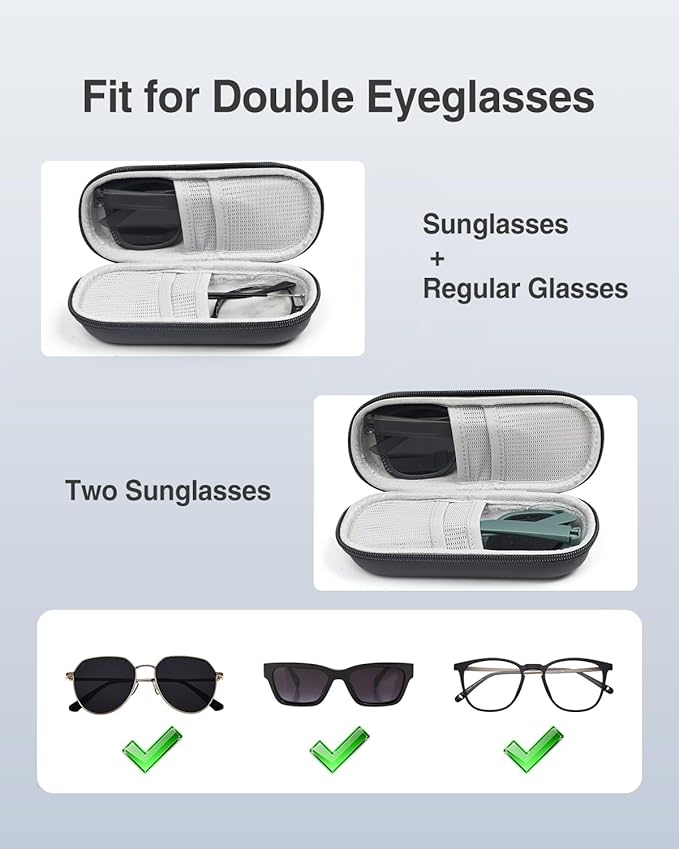 Luxtude Double Glasses Case Hard Shell, Double Eyeglass Case Dual Sunglasses Cases, Travel Sunglasses Organizer for Women Men