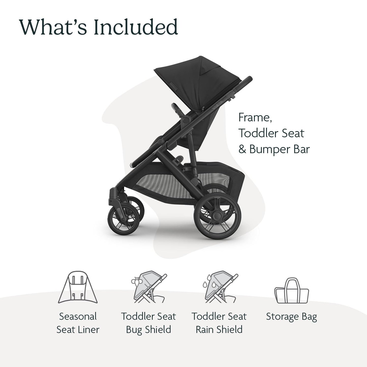 UPPAbaby Vista V3 Stroller - Full-Size Single-to-Double Stroller System - Toddler Seat, Bug Shield, Rain Shield, and Storage Bag Included - Jake (Charcoal/Carbon Frame/Black Leather)