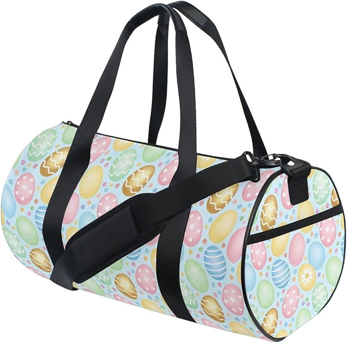 Sports Duffel Bag Easter Eggs Gym Bags for Women Men Round Travel Weekender Overnight Duffel Bag Light Blue