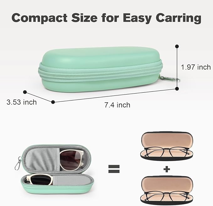 Double Eyeglasses Case, Dual Glasses Sunglasses Organizer with Zipper Closure, Eyewear Storage Box for Men Women Travel