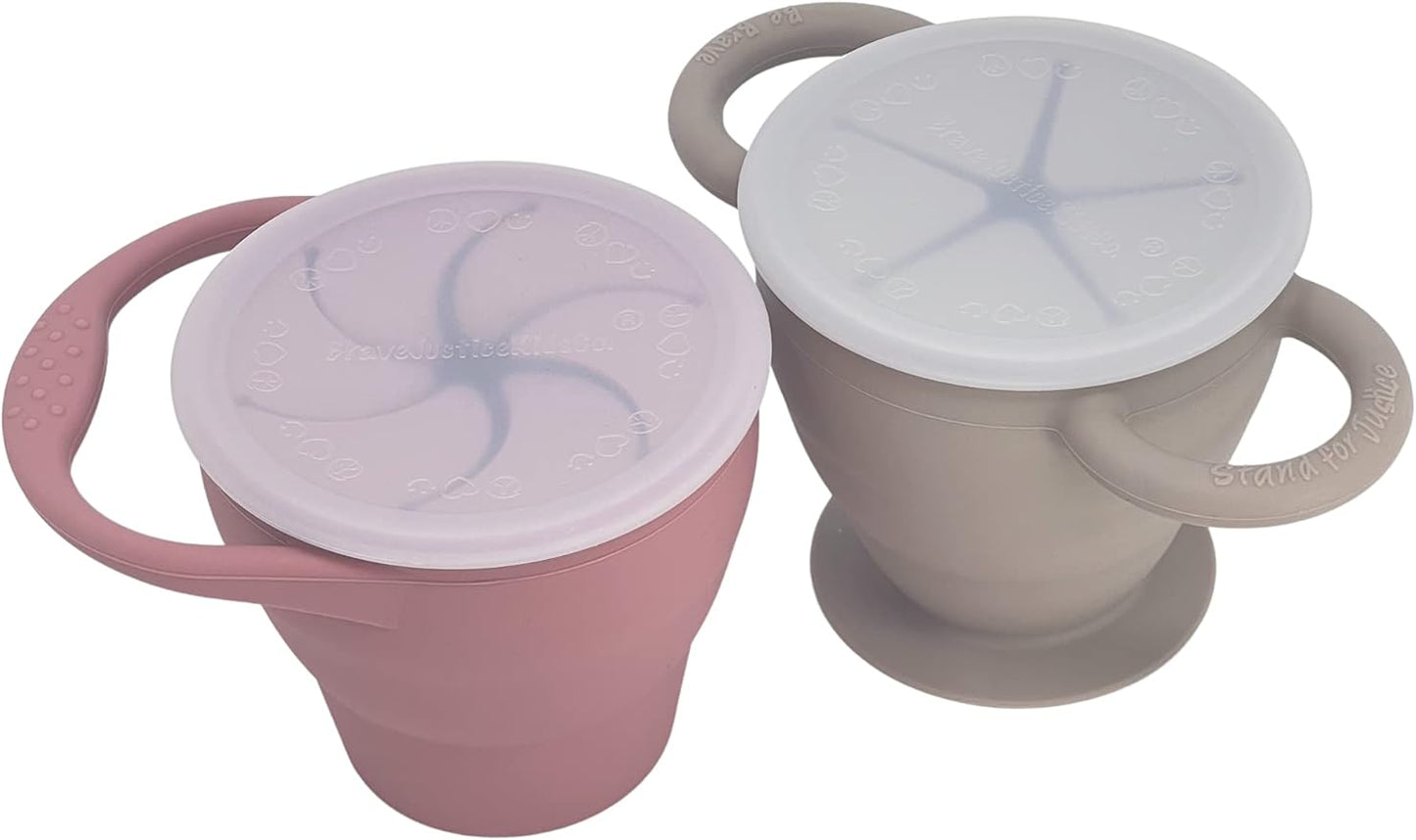 | Snack Attack I&II Baby Snack Cup | 2 pack | Silicone Collapsible Toddler Snack Cup (Dusty Rose and Fog)