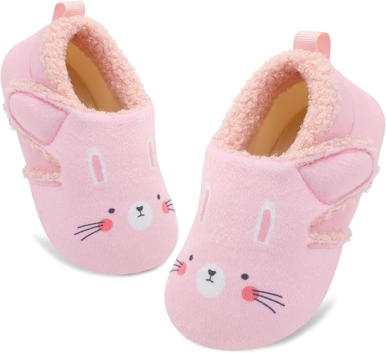 JOINFREE Toddler Slippers Boys Girls Adjustable House Shoes Barefoot Sock Shoes with Rubber Sole Baby Comfort Warm Indoor Outdoor Walking Shoe