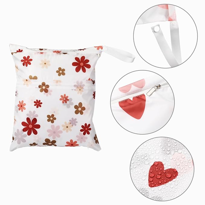 Frienda 4 Pieces Wet Dry Bag for Baby Waterproof Reusable Washable Diaper Bag Sealed with Handle for Travel, Beach, Swimsuit, Diapers, Dirty Gym Clothes and Toiletries (Boho)