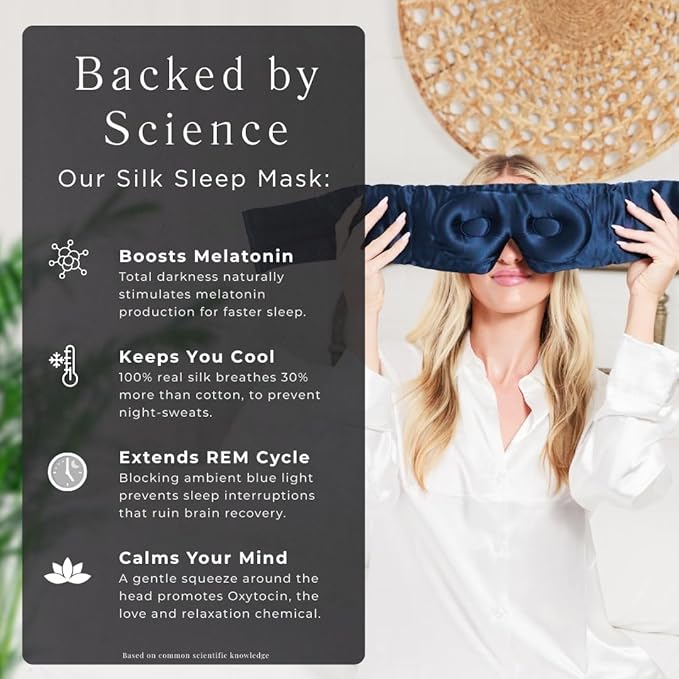 QUIET COVE Plush 3D Contoured Silk Sleep Mask - Total Blackout, 100% Silk 22 Momme, Foam Eye Cups Do Not Crush Eyelashes, Luxe Cloud Filling for Side Sleeping Comfort (Noble Blue) - Luxury Gift Box
