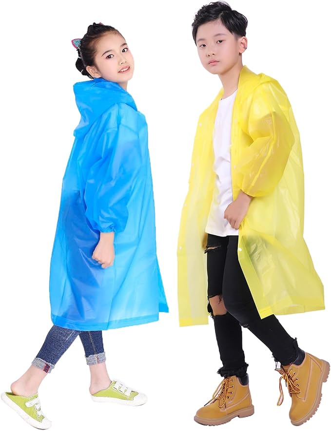 Kids Rain Jacket, 2 Pack Rain Ponchos for Kids - Reusable Raincoats for Boys and Girls Waterproof Outdoor Rain Gear