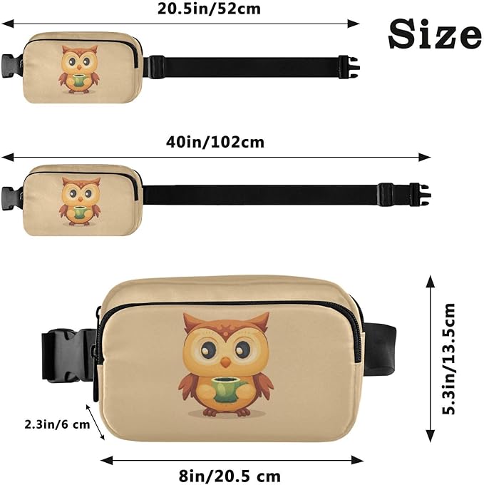 Cute Owl Drinking Coffee Fanny Pack for Women Men Water Resistant Fashion Waist Packs with Adjustable Strap Belt Bag for Travel Workout Jogging Hiking 21219858