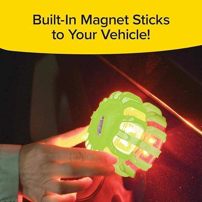 Flameless Roadside Emergency Light, AS-SEEN-ON-TV, 360° of Visibility, 9 Safety Modes with 15 High-Intensity LEDs, Magnet Sticks to Car, Hook to Hang or Stand, Built-in Flashlight
