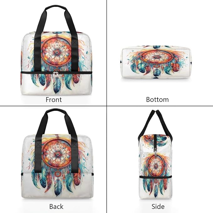 Colorful Dream Catcher Pattern Sports Tote Gym Bag for Women Men, Travel Duffel Bag with Shoe Compartment Large Capacity Workout Overnight Bag for Fitness Yoga Swimming Weekend