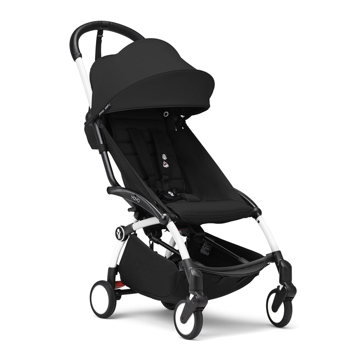 Stokke YOYO3 Stroller from 6 Months - Includes White Frame/Black Seat Cushion + Canopy - Folds in & Out in a Flash - Light & Compact - Carry-On Compatible