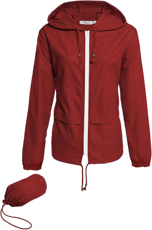 Hount Women's Lightweight Hooded Raincoat Waterproof Packable Active Outdoor Rain Jacket (S-3XL)