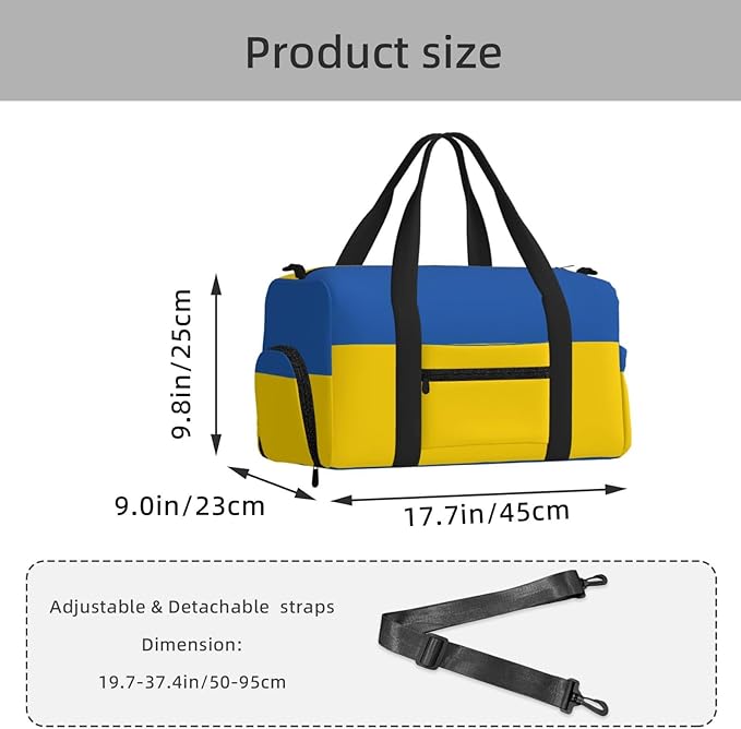 Flag of Ukraine Print Gym Bag with Shoe Compartment for Women Men, 17.7in Sports Duffle Weekender Tote, Overnight Travel Duffel Bag Carry On