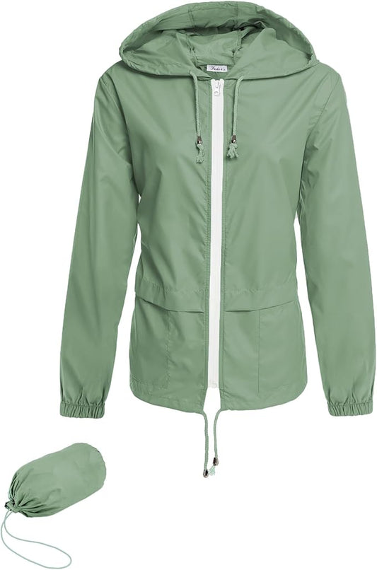 Hount Women's Lightweight Hooded Raincoat Waterproof Packable Active Outdoor Rain Jacket (S-3XL)