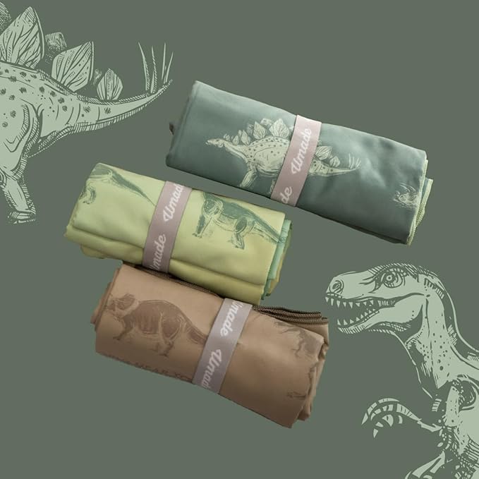 Umade Microfiber Quick Dry Towel, 59" x 29.5" - Compact Lightweight Travel/Backpack/Camping/Yoga Towels with Hanging Loop & Elastic Strap, Dinosaur Design (Mossy Green)