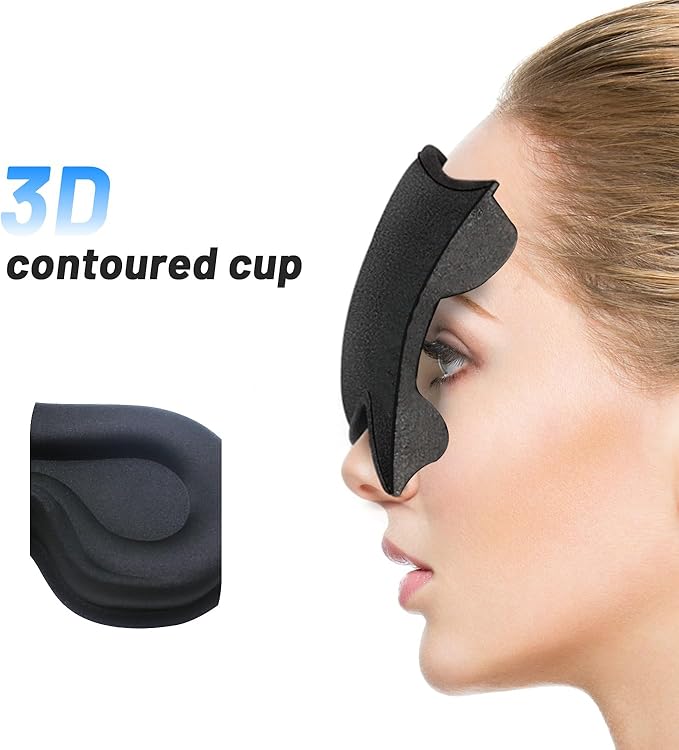 Sleep Eye Mask for Men Women, Lash Extensions 3D Sleeping Mask, Travel Blackout Night Blindfold Eye Shade Cover with Adjustable Strap (Black-3D)