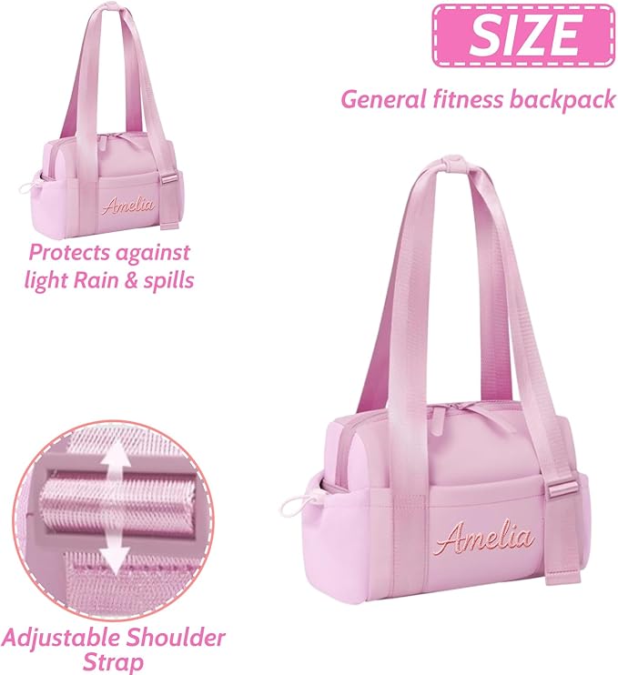 Personalized Mini Gym Bag for Women, Custom Embroidered Name Yoga Tote, Waterproof PU Fitness Duffle with Wet Compartment (pink duffle bag)