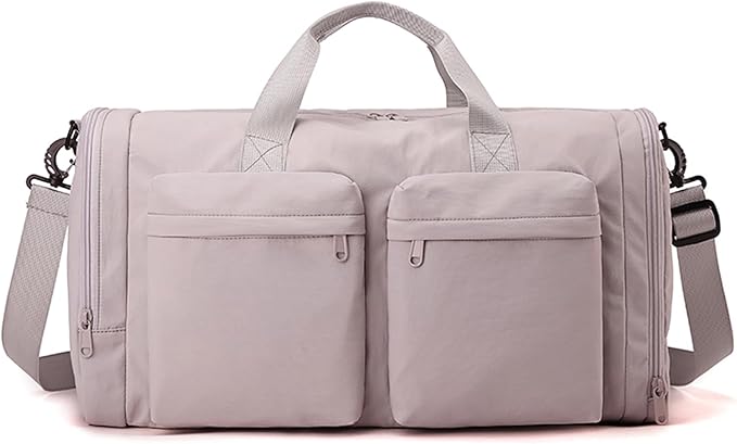 ZUEVI Gym Duffel Bag for Men Women with Shoe and Wet Compartment Lightweight Foldable Carry On Sports Travel Bag for Training Yoga Weekender(Light Pink)