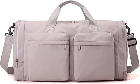 ZUEVI Gym Duffel Bag for Men Women with Shoe and Wet Compartment Lightweight Foldable Carry On Sports Travel Bag for Training Yoga Weekender(Light Pink)