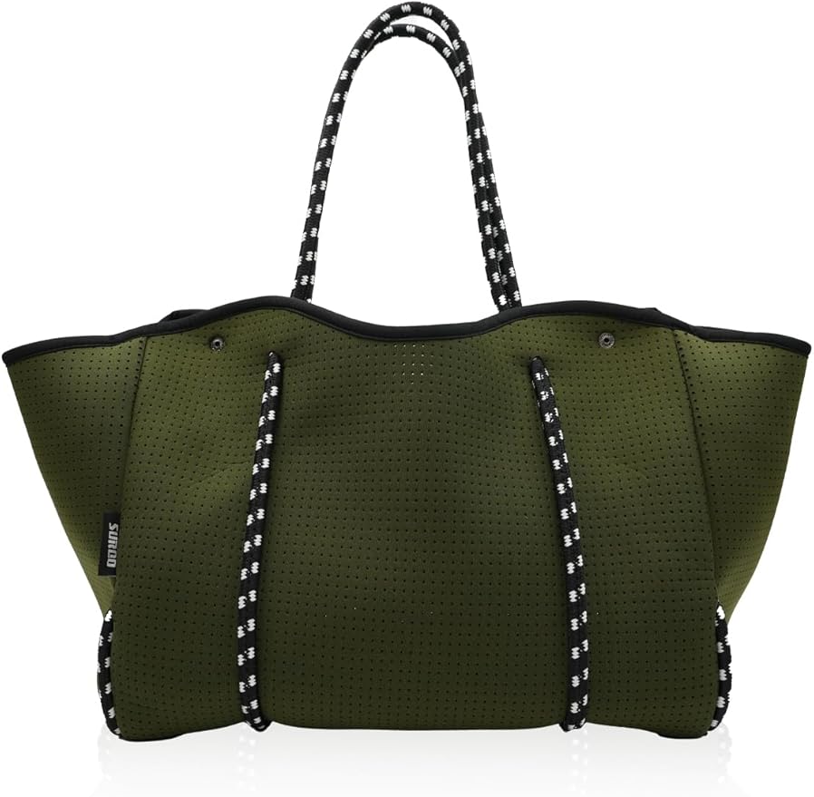 Neoprene Tote Bag for Women, Large Travel Beach Bag with Detachable Pouch, Stylish Lightweight Everyday Carryall