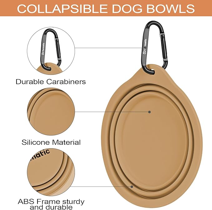 Portable Collapsible Dog Bowl, Food Grade Silicone, Large Capacity, Easy to Wash - Ideal for Outdoor Camping and Hiking, Suitable for Dogs, Cats, and Pets (Brown)