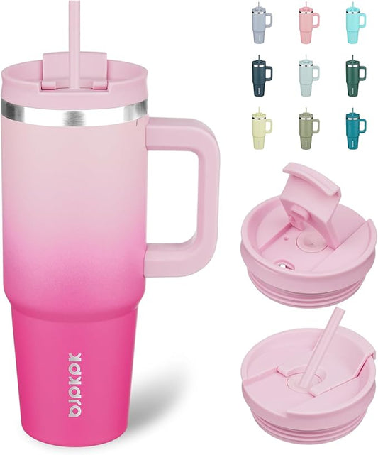 BJPKPK 30oz Stainless Steel Insulated Tumbler With Handle And Lid Straw Travel Coffee Mug Thermal Cup,Cherry Blossom