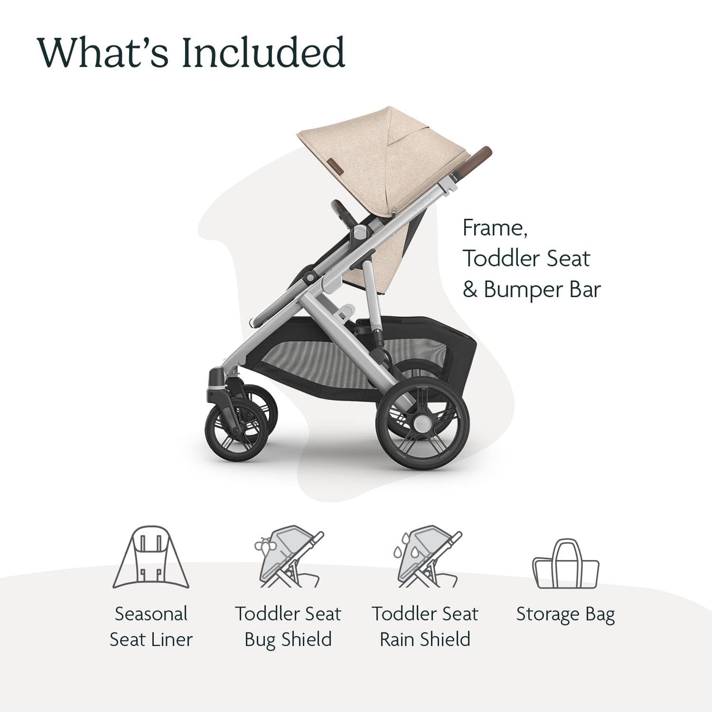 UPPAbaby Vista V3 Stroller - Full-Size Single-to-Double Stroller System - Toddler Seat, Bug Shield, Rain Shield, and Storage Bag Included - Declan (Oat Mélange/Silver Frame/Chestnut Leather)