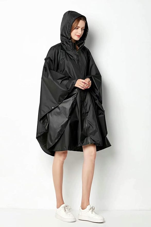 NUUR Rain Poncho for Women Adults Unisex Hooded Zipper Raincoat Waterproof Reusable Hiking Rain Coat with Pockets