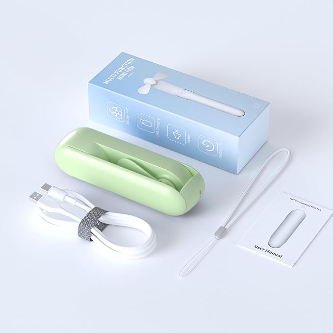 Portable Handheld Fan, 2 IN 1 Mini Hand Fan, Battery Operated [8-15 Working Hours], USB Rechargeable Personal Foldable Fan for Indoor, Small Pocket Fans Travel Essentials for Outdoor (Green)