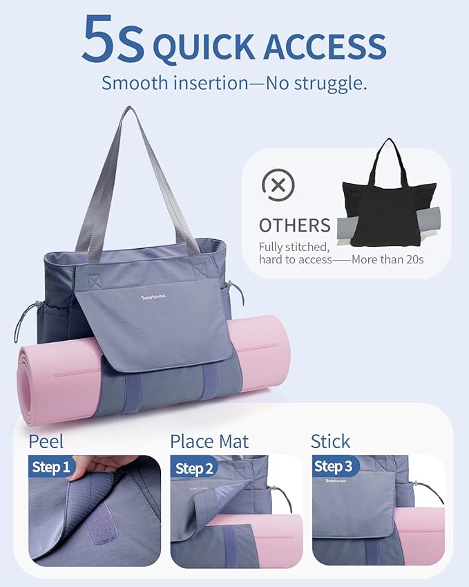 sportsnew Yoga Gym Bag Tote Yoga Mat Bag For Women Men with Waterproof Wet Pocket & Drawstring pockets, Quick Access Hook-and-loopStorage Yoga Mat Bag Holder, Gray Blue Patent Pending