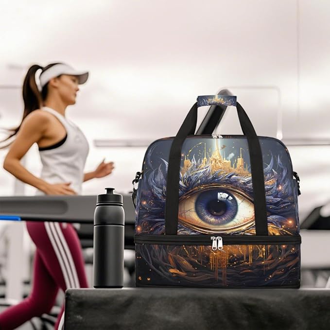 Purple Gold Devil Eye Large Weekender Bag with Shoe Compartment Travel Duffel Bags for Women Carry On Hospital Overnight Bag Foldable Personal Item Travel Bags Tote Gym Sports Airplanes