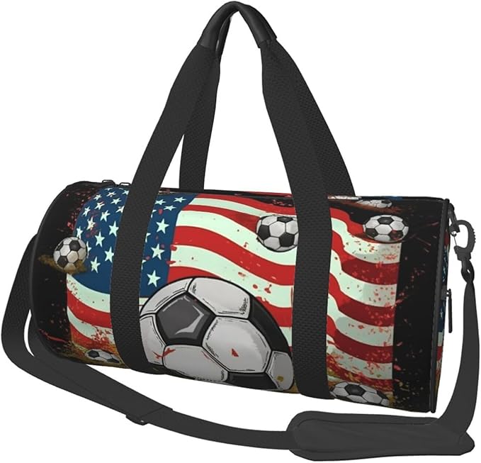 Travel Duffel Bag Lightweight Carry On Weekender Overnight Bags Soccer USA American Flag Sports Tote Gym Backpack with Adjustable Strap Hospital Bags Foldable Luggage Bag for Women Men
