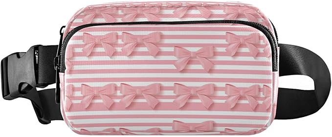 Pink Bows Striped Fanny Pack for Women Men Water Resistant Fashion Waist Packs with Adjustable Strap Belt Bag for Travel Workout Jogging Hiking 21220635