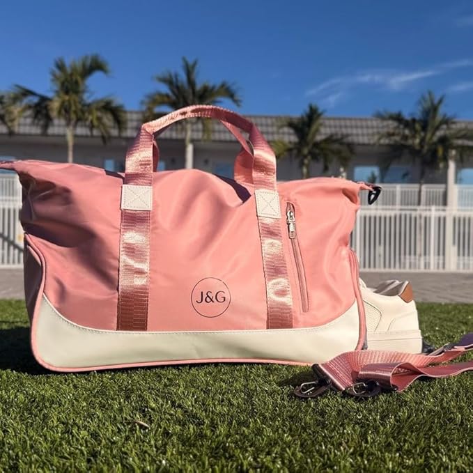 J&G Waterproof Gym Duffel Bag – Lightweight Travel & Sports Bag with Shoe Compartment and Wet Pocket for Men & Women – Carry-On Weekender for Gym, Beach, Trips – 8 Colors (Light Pink)